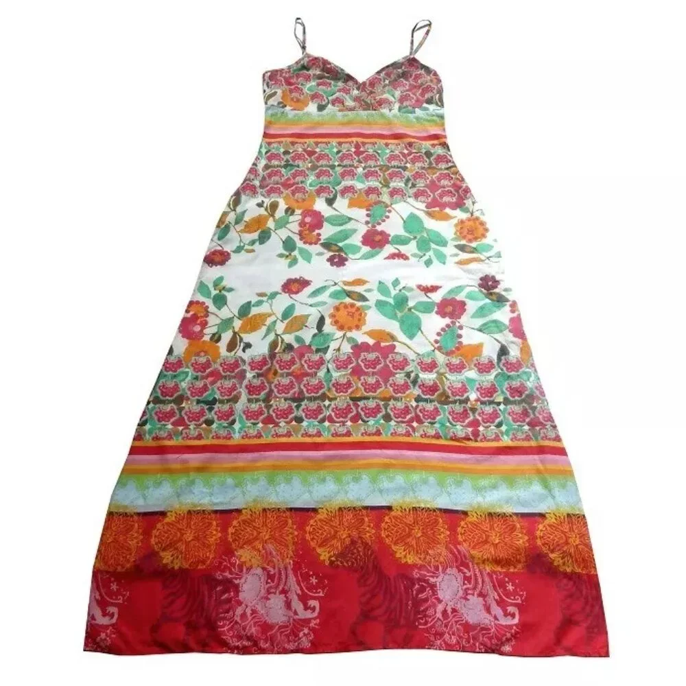 Rare DESIGUAL Swing Farm Rio Flowers Maxi Long Dress V-neck Floral Zebra Print M - Picture 2 of 16